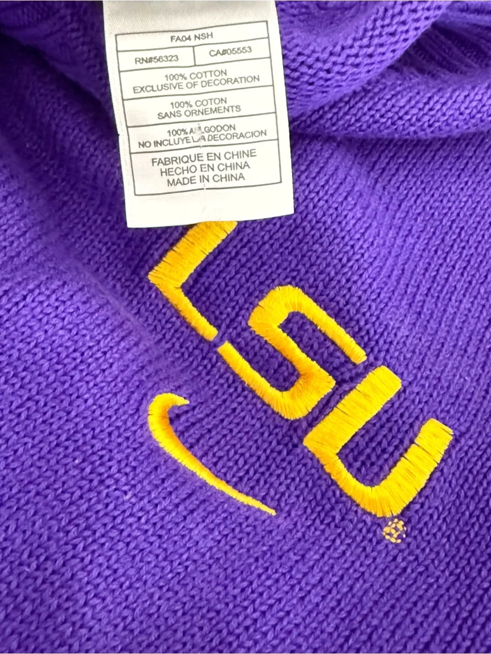 Vintage 2004 Nike Team LSU Tigers Cotton V-Neck Sweater Purple Gold Large RARE